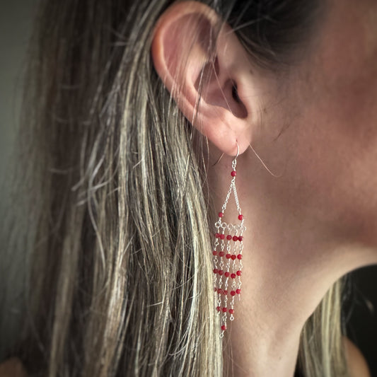 Sterling + Coral Fringe Earrings
