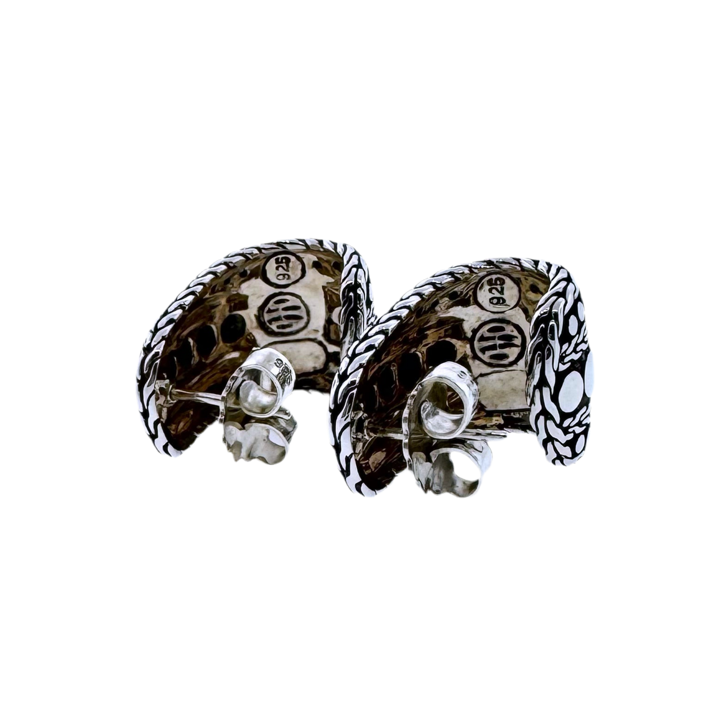 Estate Designer Sterling Silver + Nuana Hoop Earrings