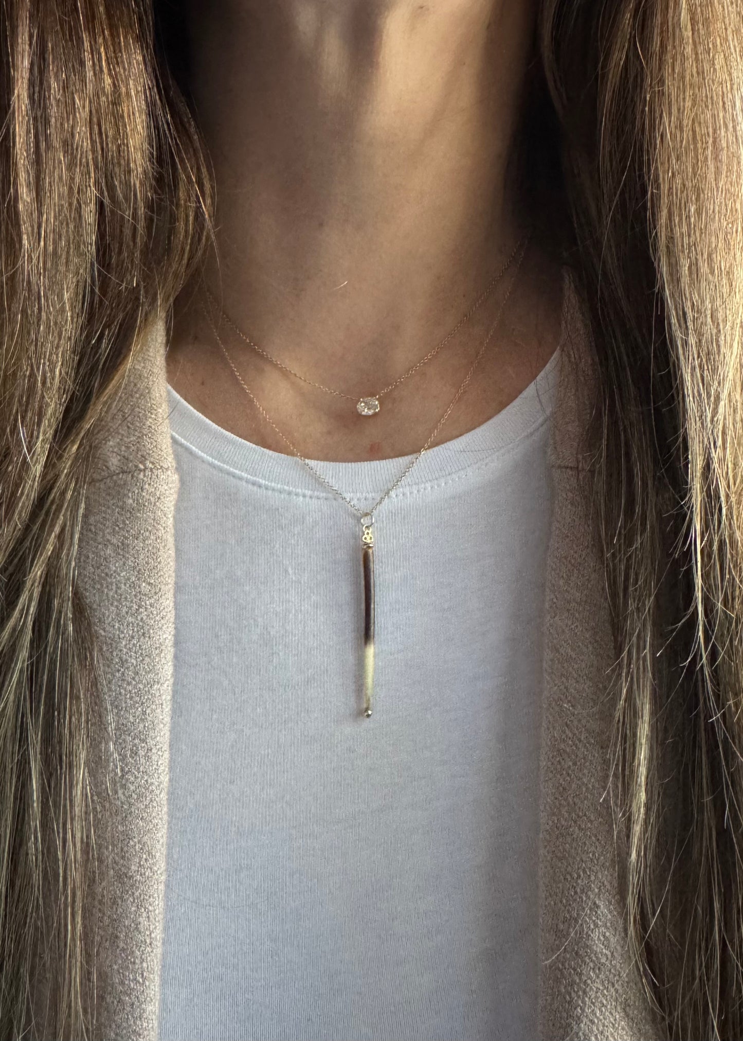 14k + Porcupine Quill and Diamond Necklace