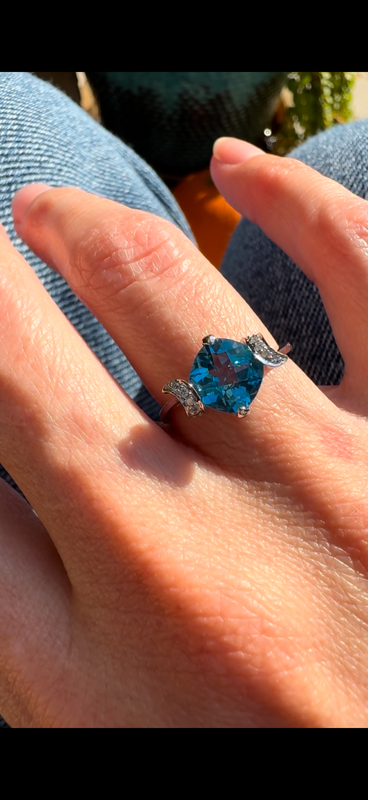 Estate 14k + Blue Topaz & Diamond Ring