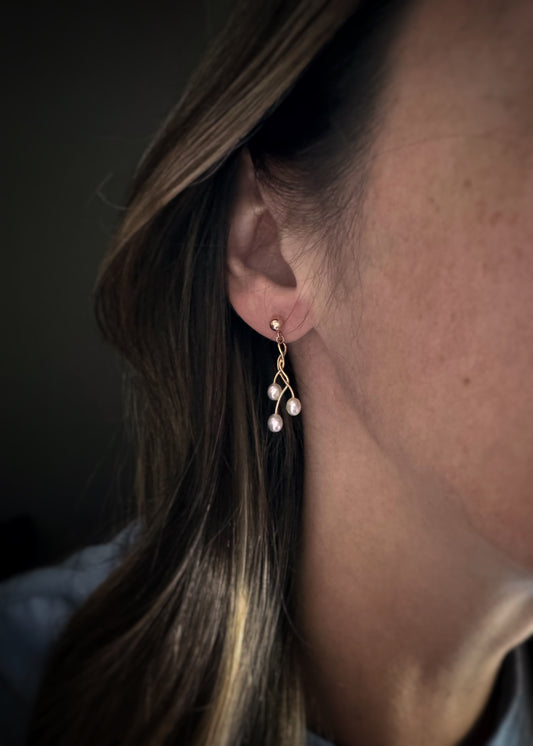 Estate 14k + Freshwater Pearl Drop Earrings