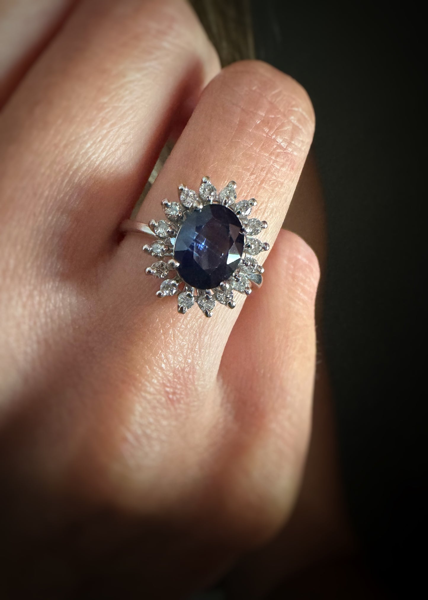 Estate 14k + Oval Sapphire and Diamond Halo Ring