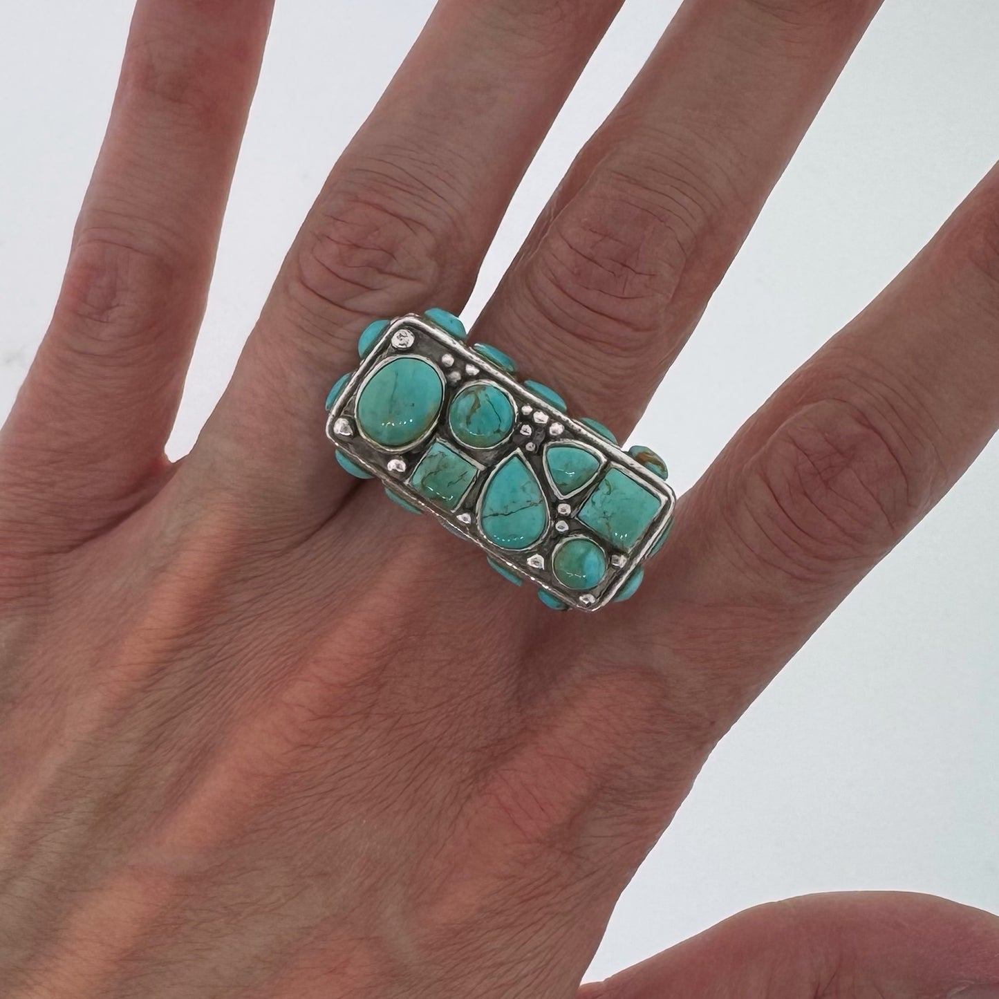 Estate Sterling Silver + Mixed Shapes Turquoise Ring