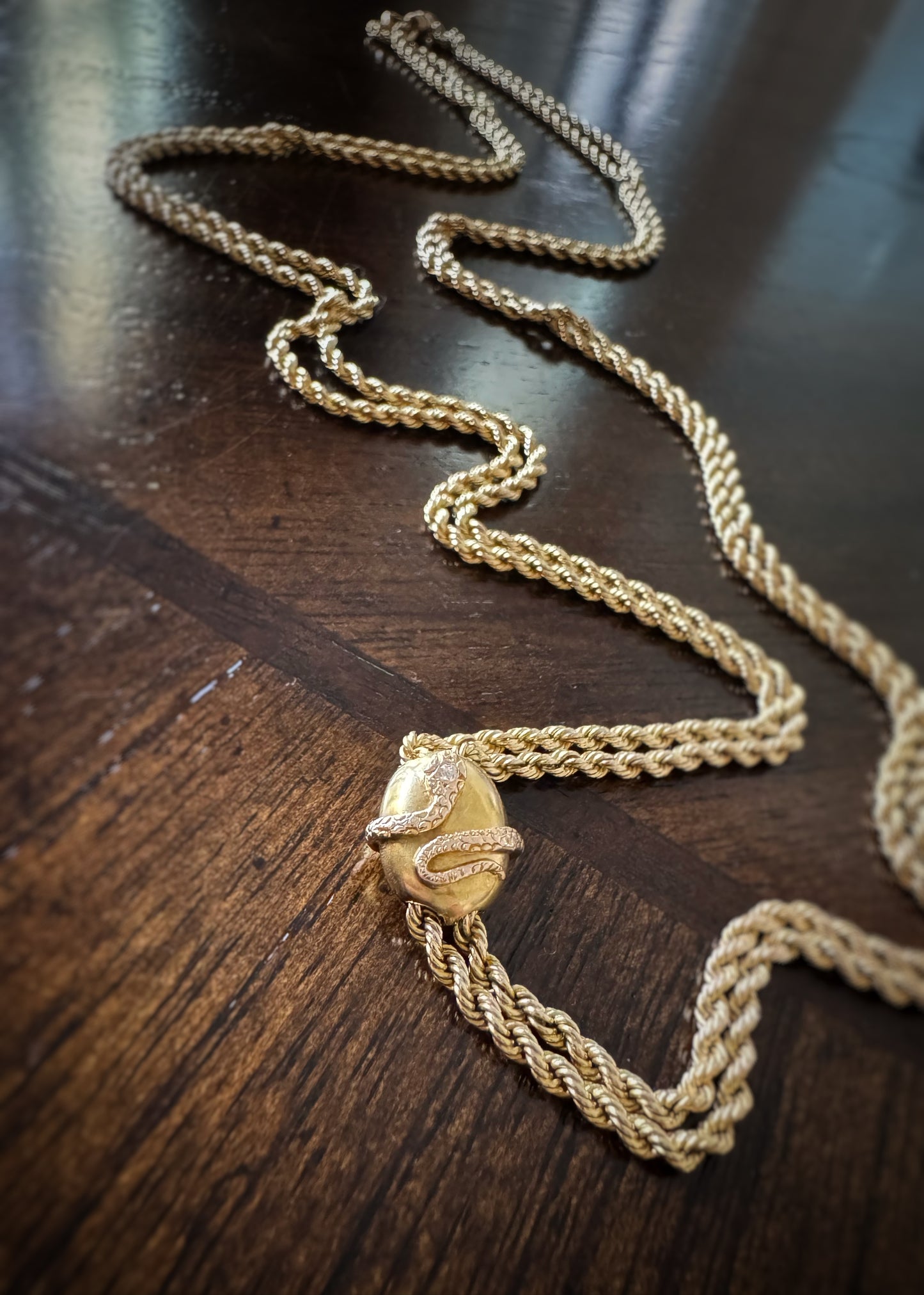 Victorian 14k + Diamond Serpent Slide Lariat Necklace
