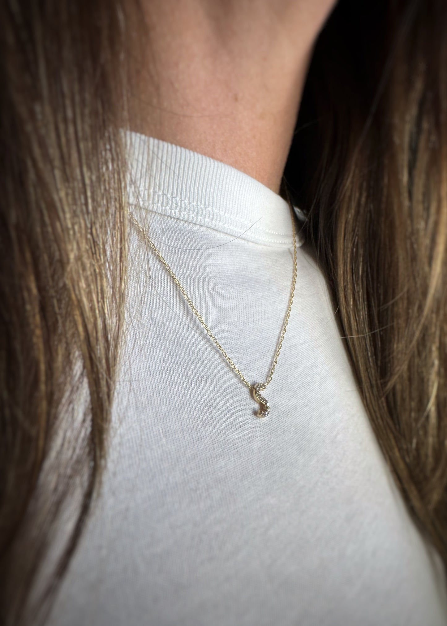 Estate 14k + Diamond Initial "S" Necklace