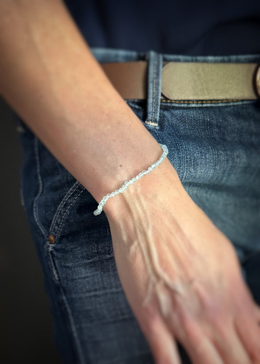Faceted Aquamarine Bead Stretch Bracelet