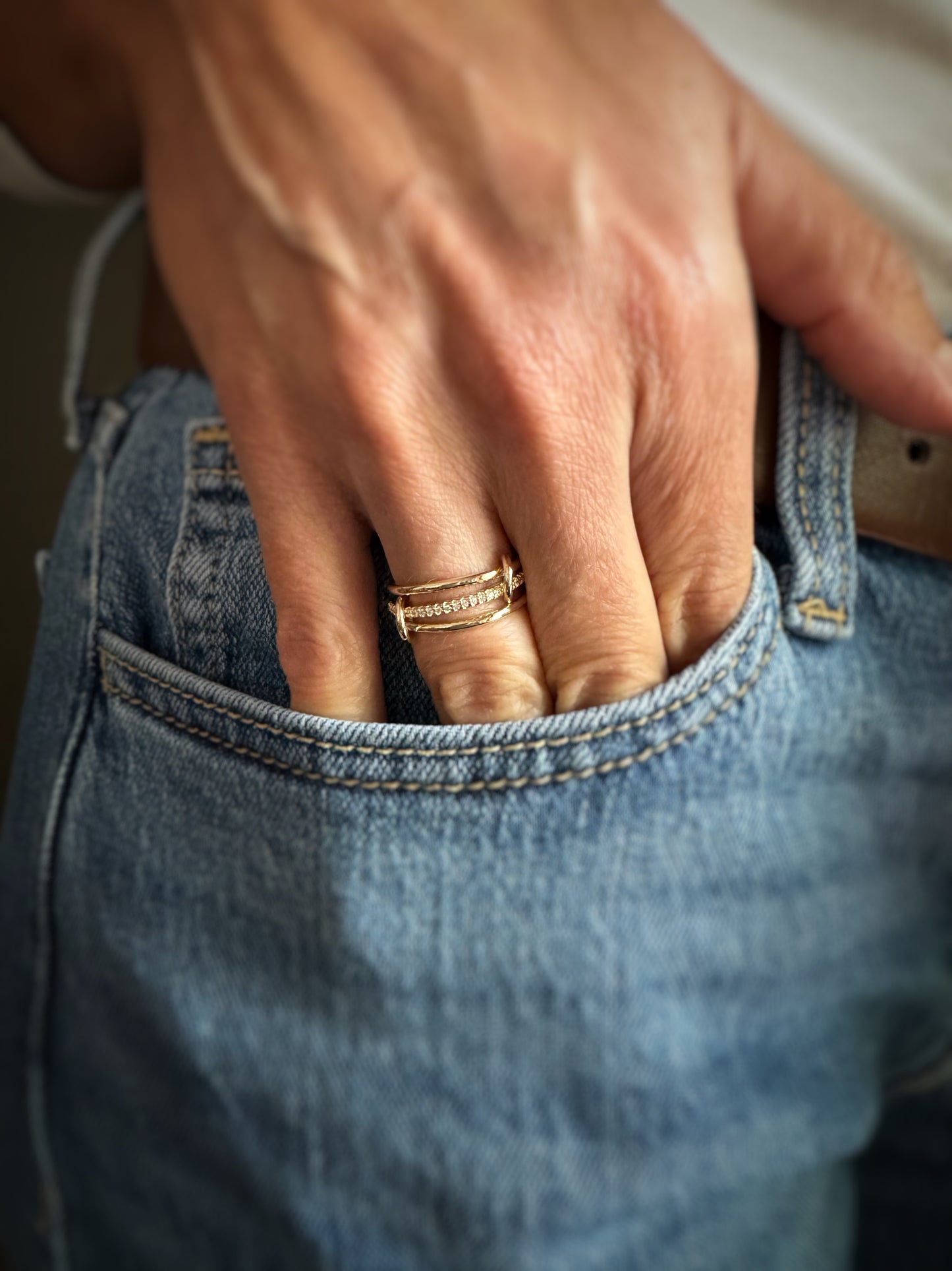 14k + Diamond Linked Trio Bands