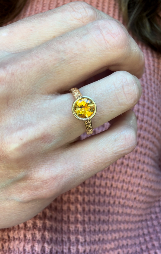 Estate 14k + Citrine Solitaire Bezel Set Ring