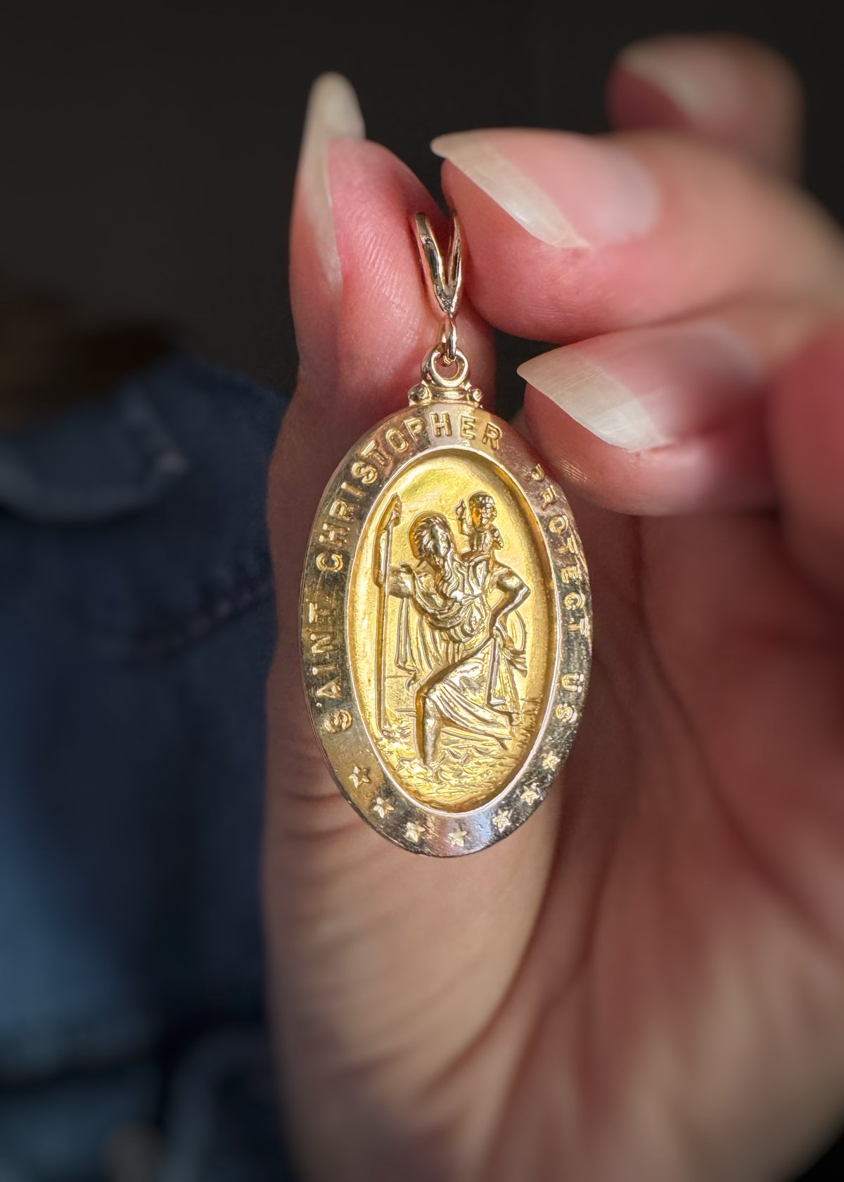 Estate 14k + St. Christopher Oval Pendant
