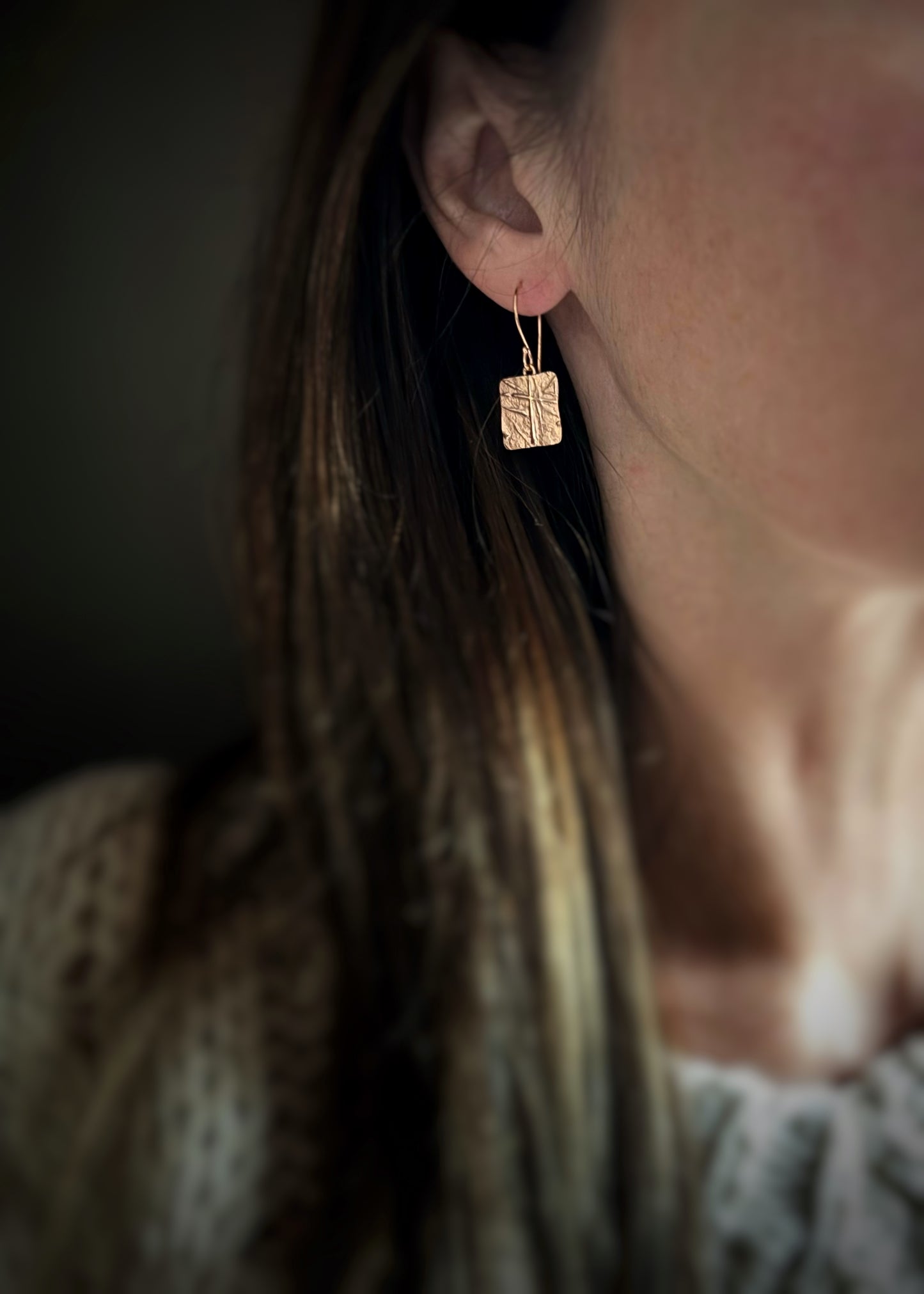 Estate 14k + Handmade Square Cross Earrings