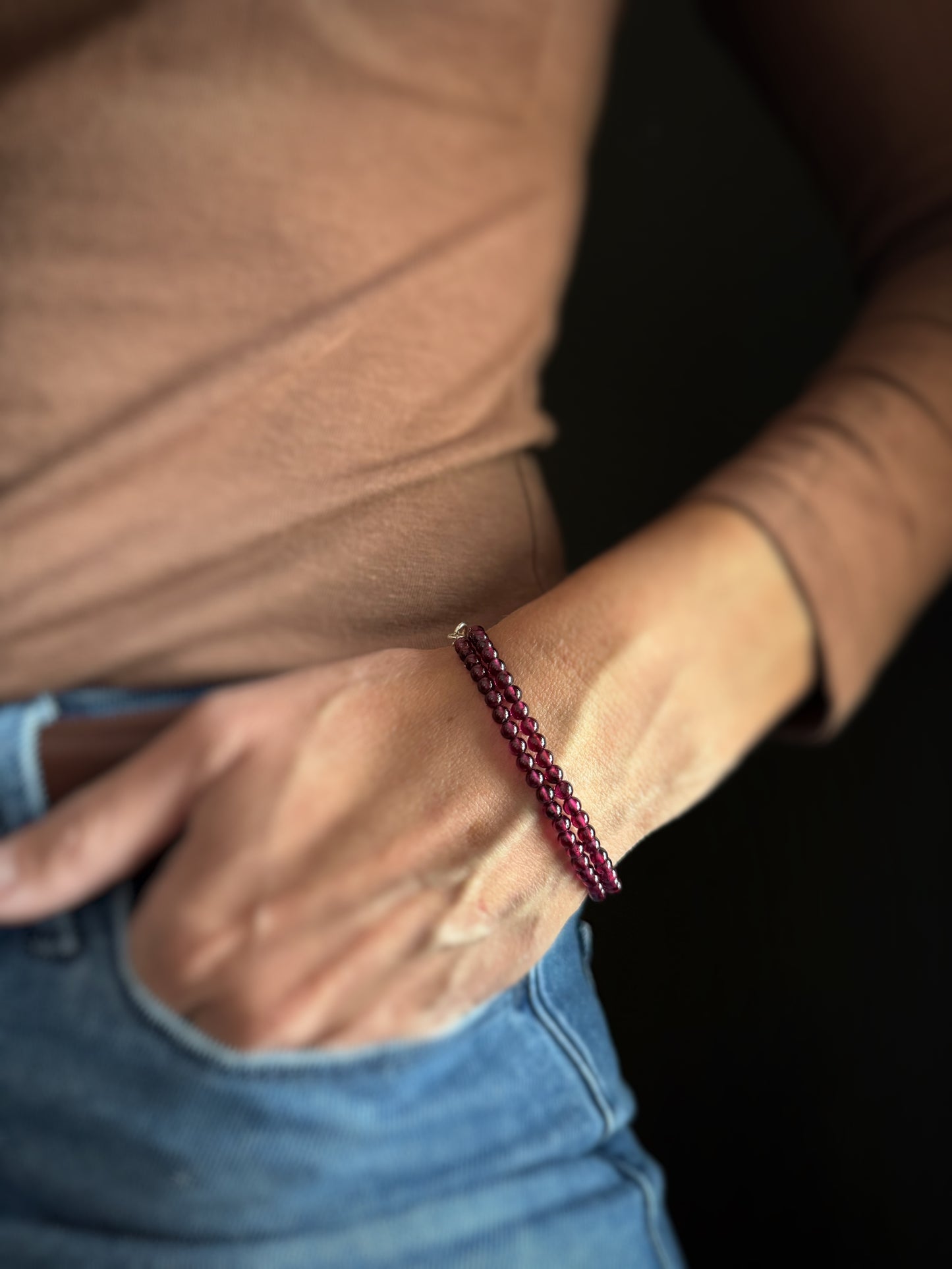 Sterling + Garnet Bead Bracelet