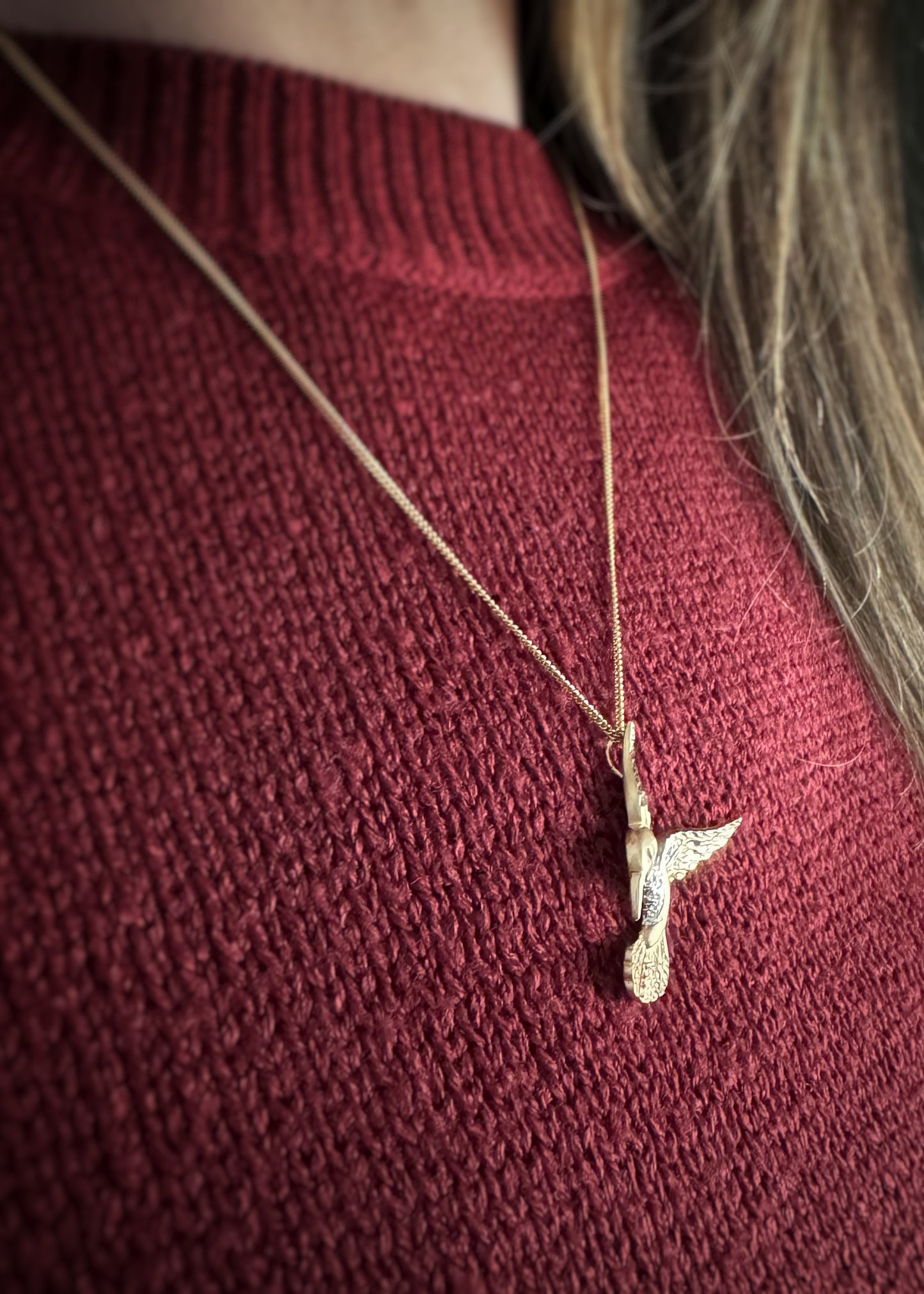 Estate 14k + Sapphire Hummingbird Pendant