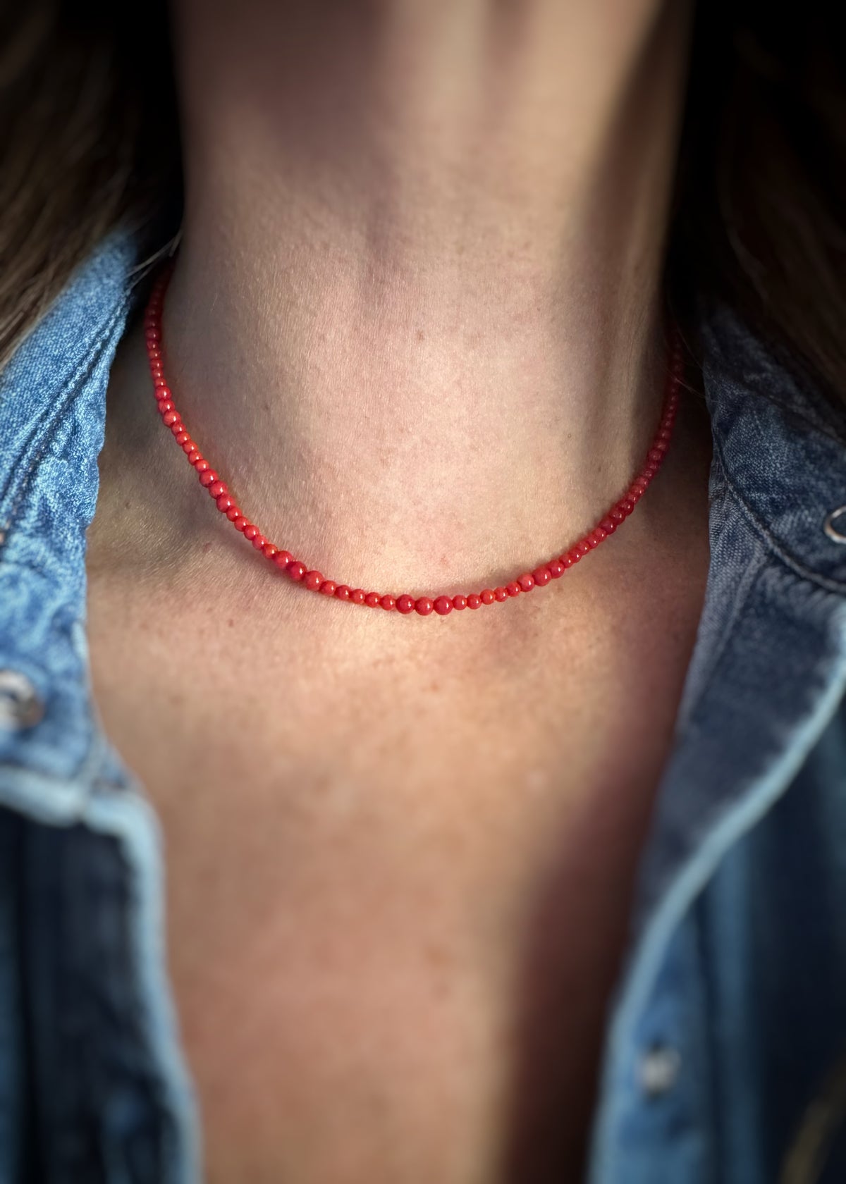 14k + Coral Patterned Bead Necklace