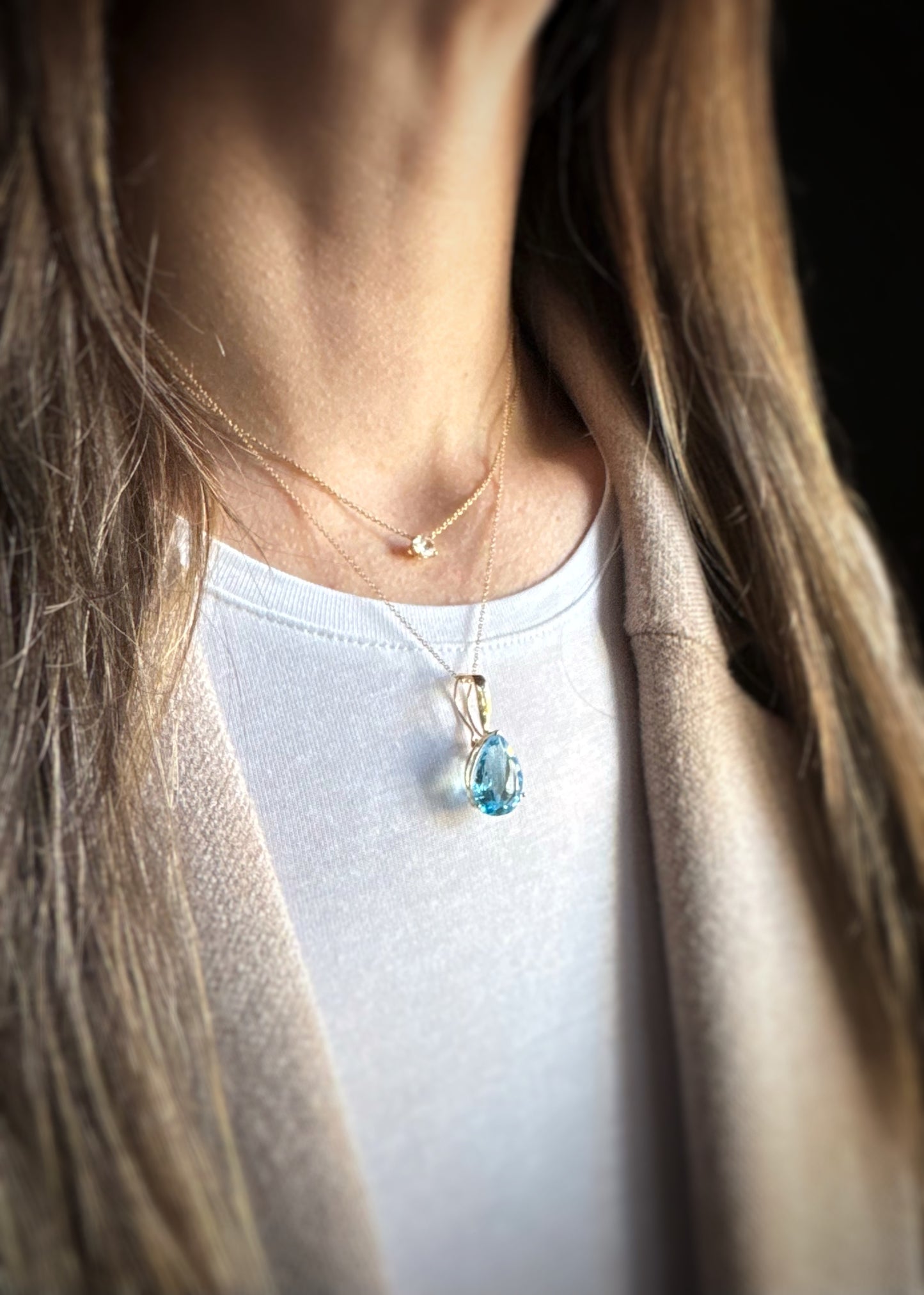 Estate 14k + Blue Topaz Enhancer Pendant