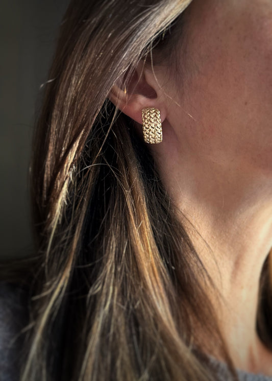 Estate 14k + Mesh Diamond-Cut Hoop Earrings