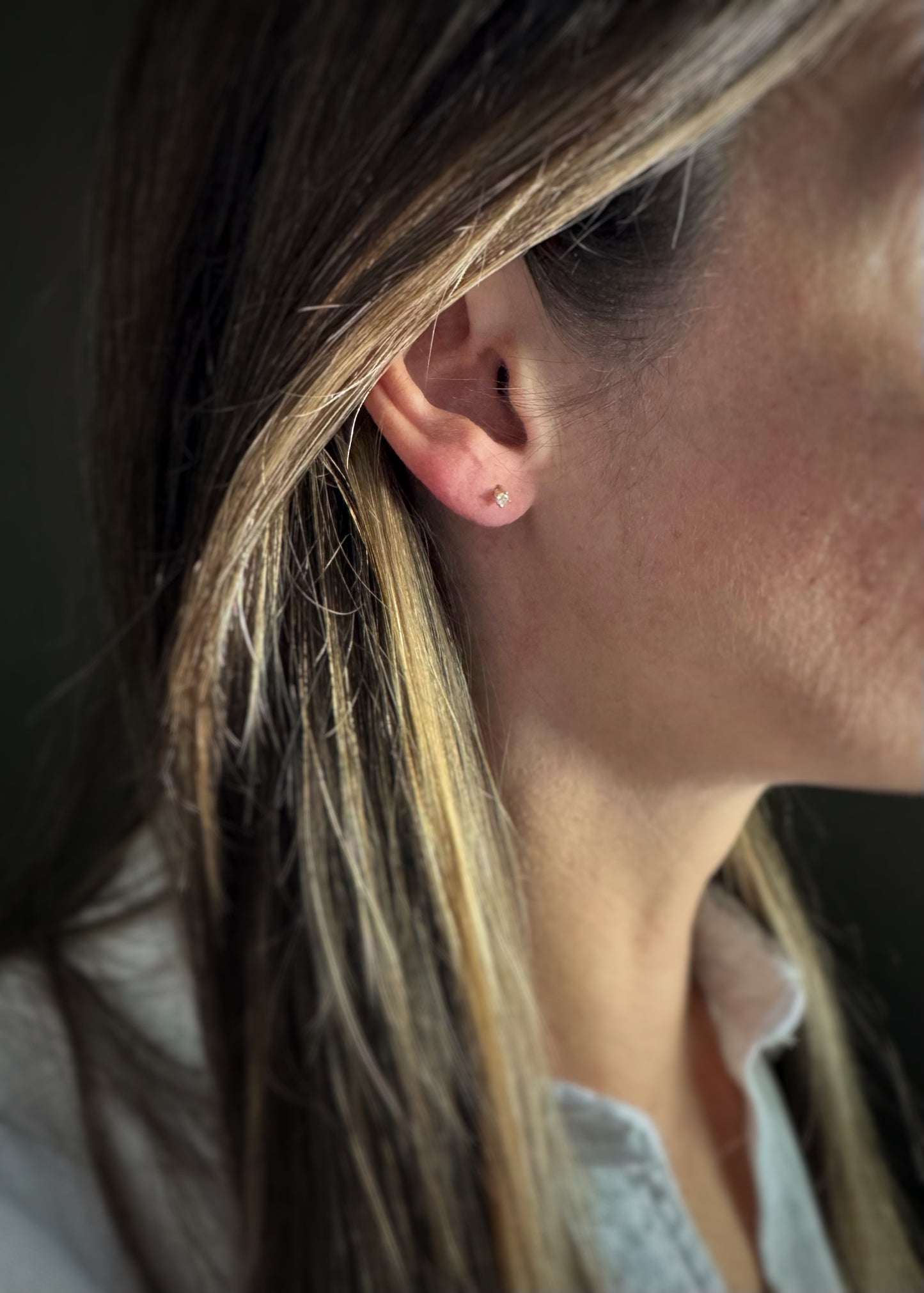 14k + Baby Diamond Stud Earrings
