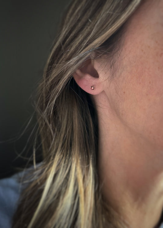 14k + Garnet Tiny Stud Earrings
