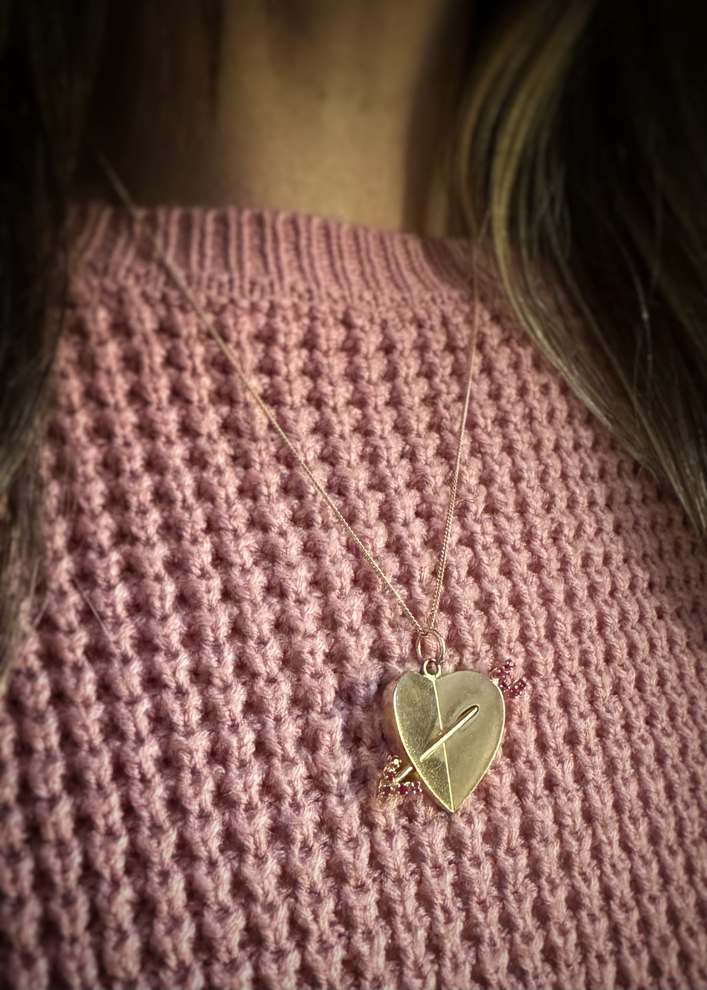 Estate 14k + Ruby Cupid's Arrow and Heart Charm