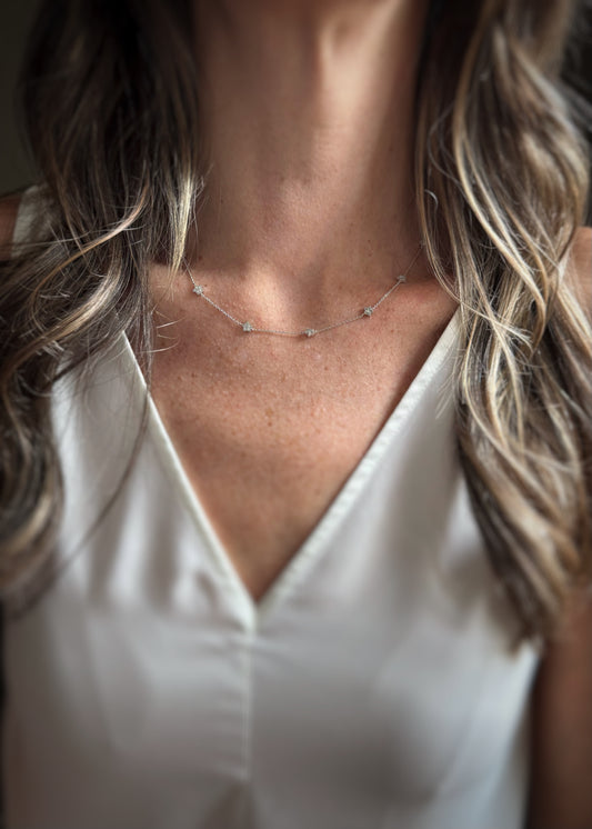 Estate 14k + Diamond Star Station Necklace