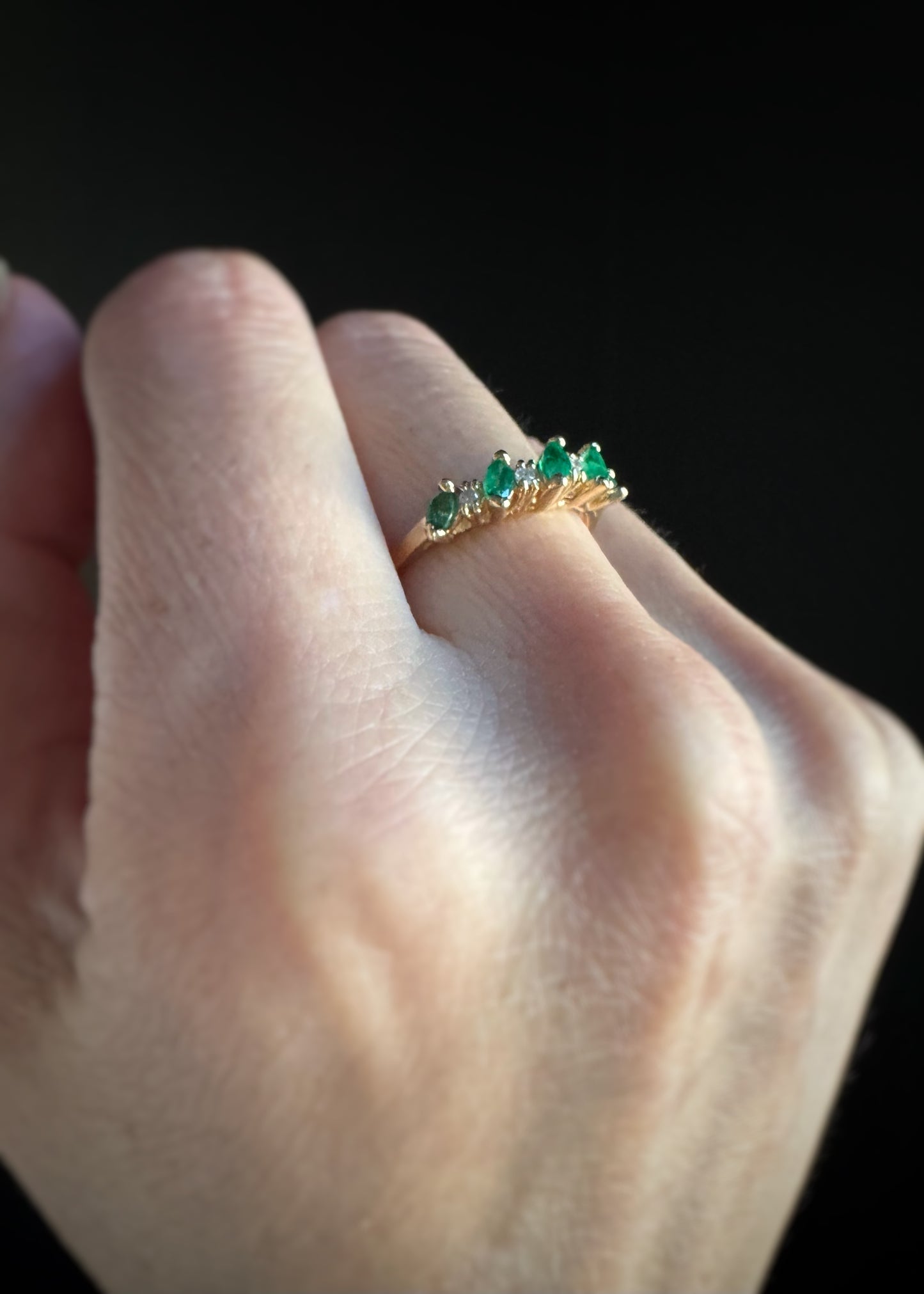 Estate 14k + Emerald and Diamond Band