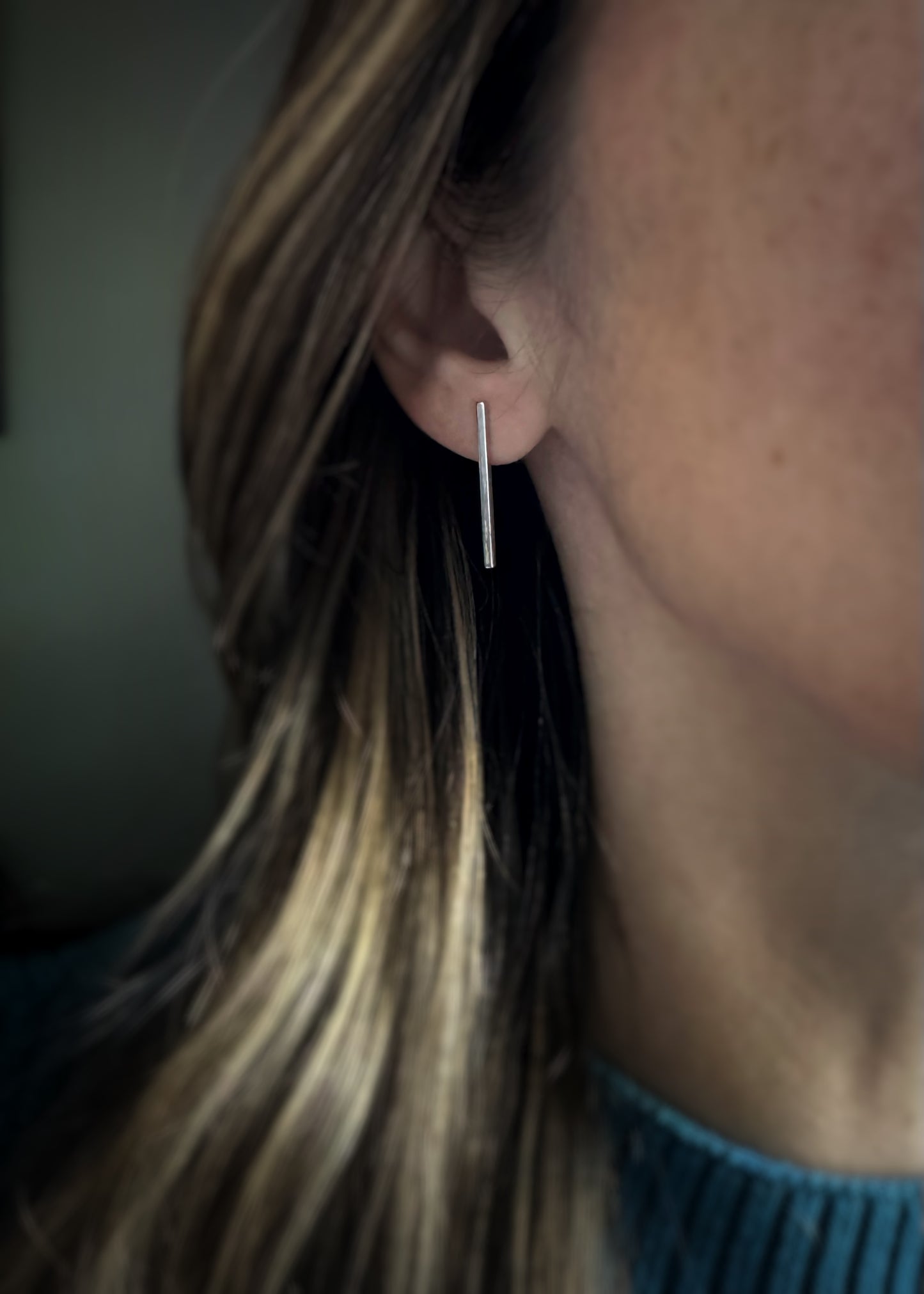 14k + Long Bar Stud Earrings
