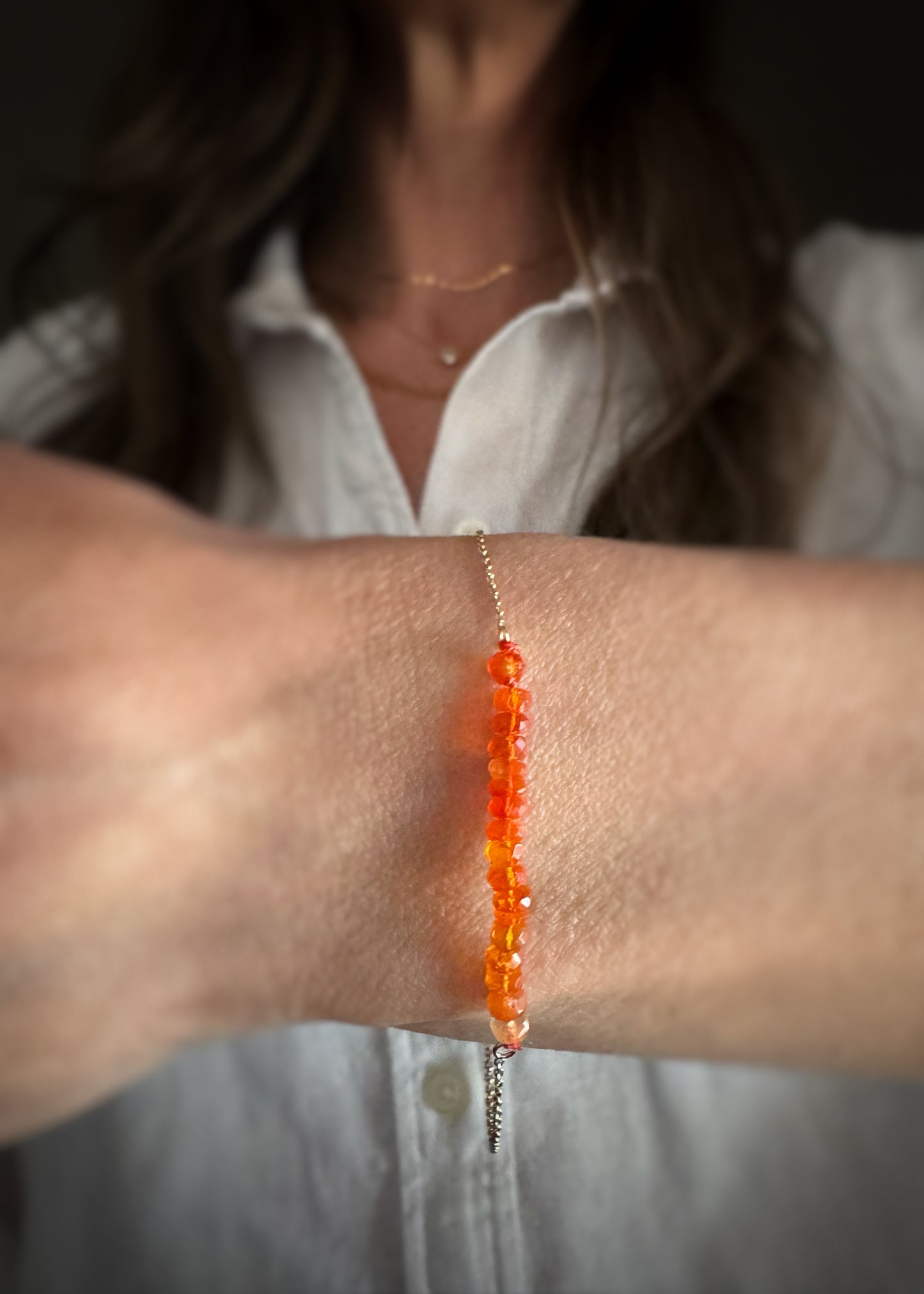 14k + Mexican Fire Opal Bead Bracelet