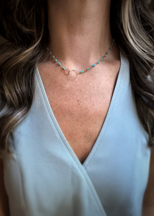 14k + Turquoise Bead Chain Circles Necklace