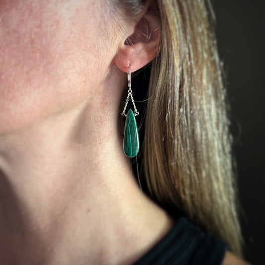 Sterling + Malachite Drop Earrings