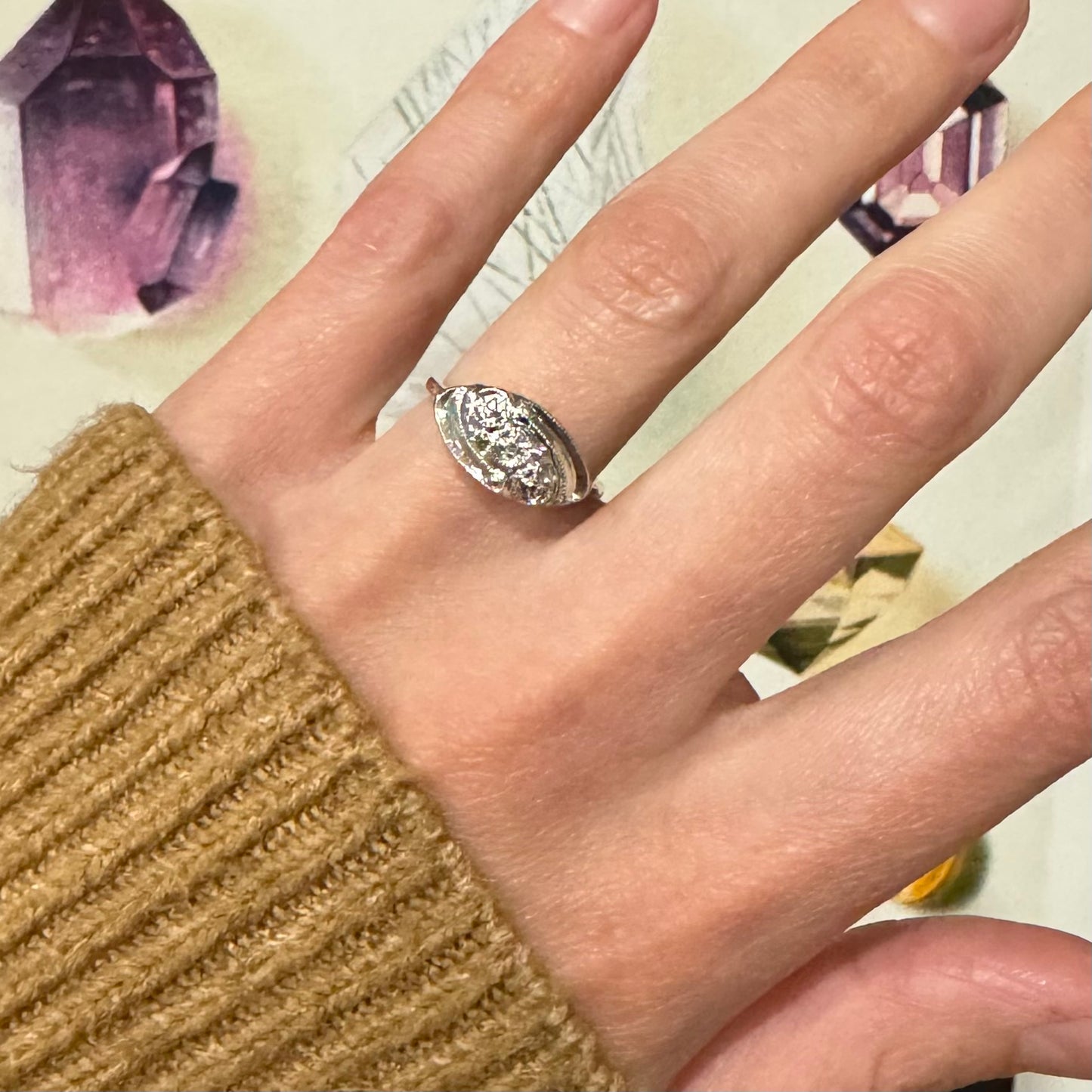 Estate 10k + Diamond Navette Ring