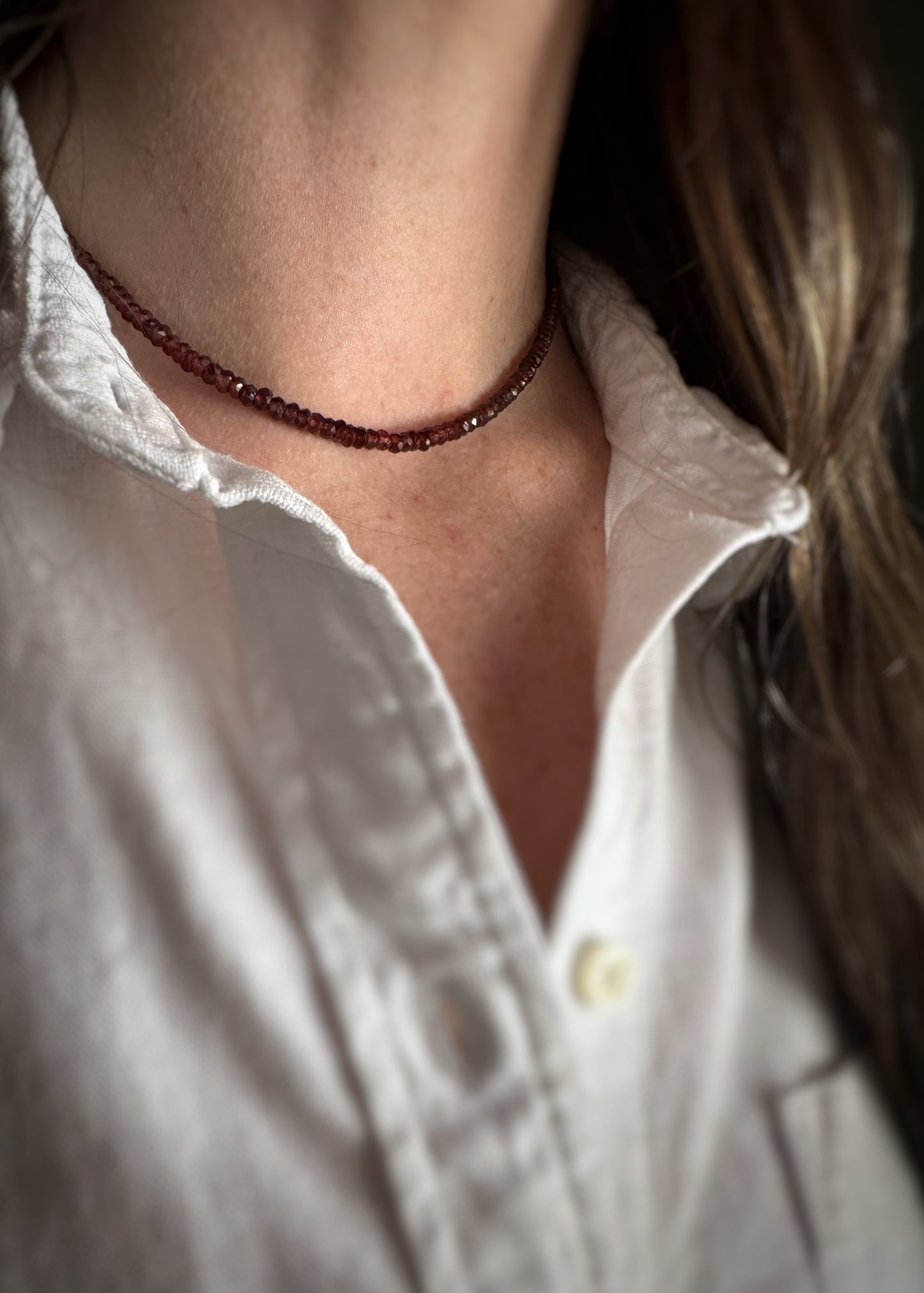 Sterling + Garnet Bead Necklace