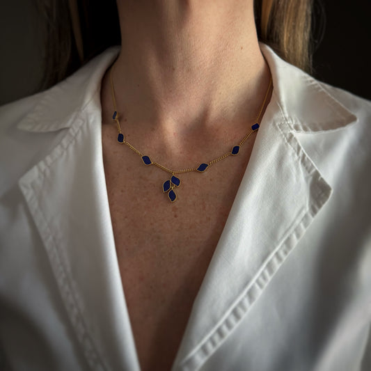 Estate 18k + Lapis Station Necklace