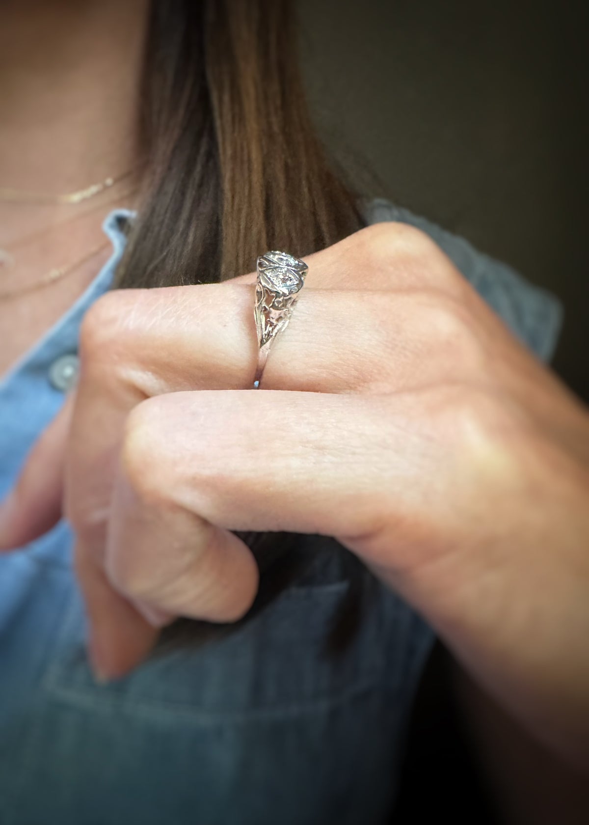 Estate 14k + Diamond Three Stone Filigree Ring
