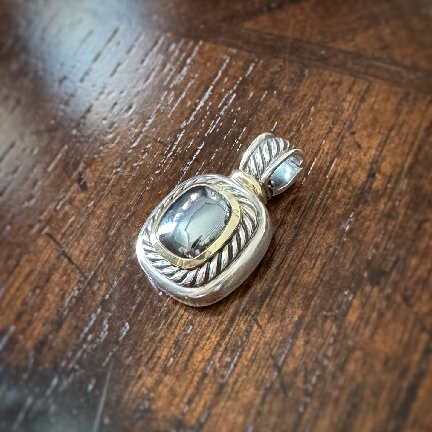 Estate Designer Sterling Silver +14k Hematite Pendant