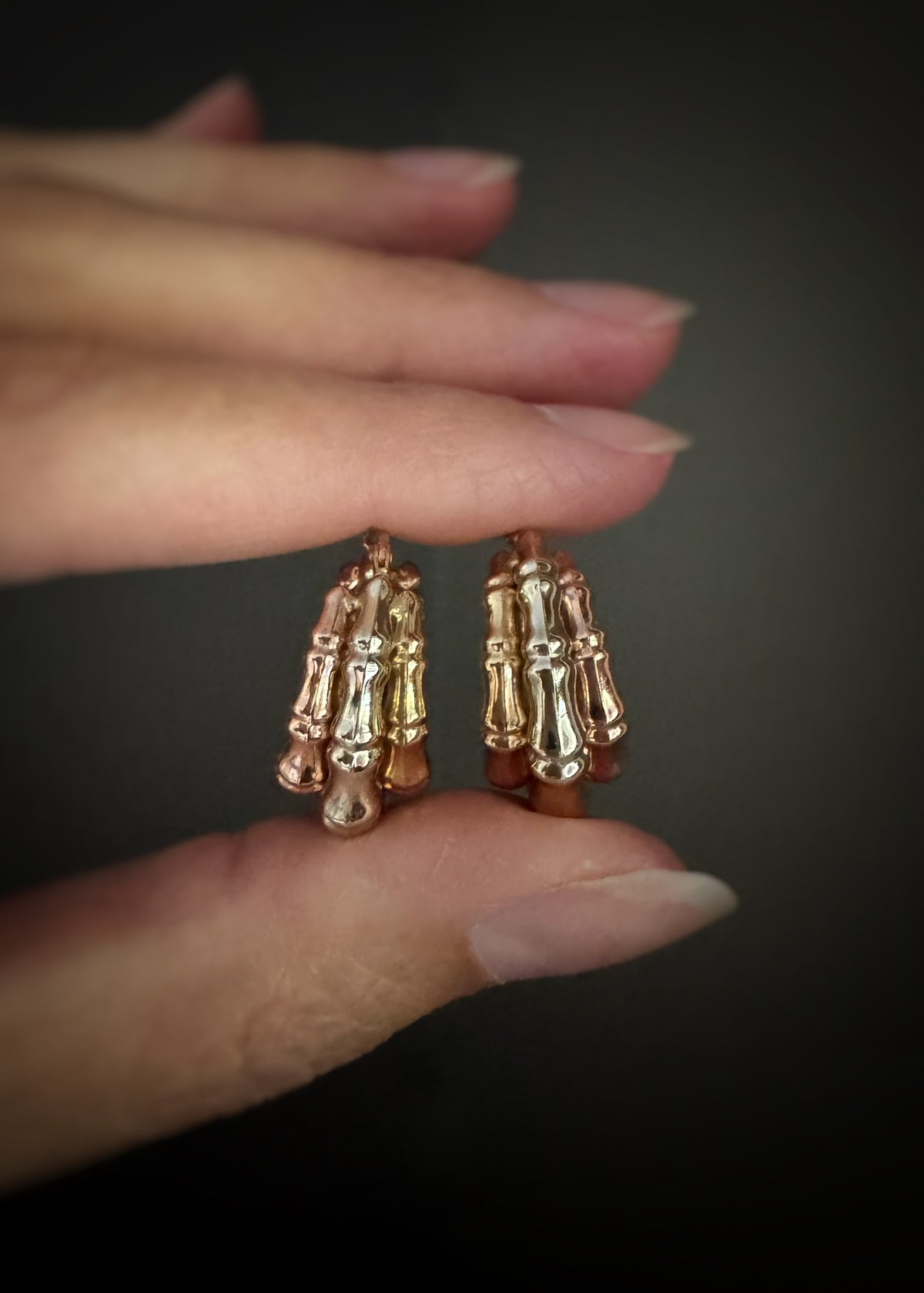 Estate 14k + Bamboo Hoop Earrings