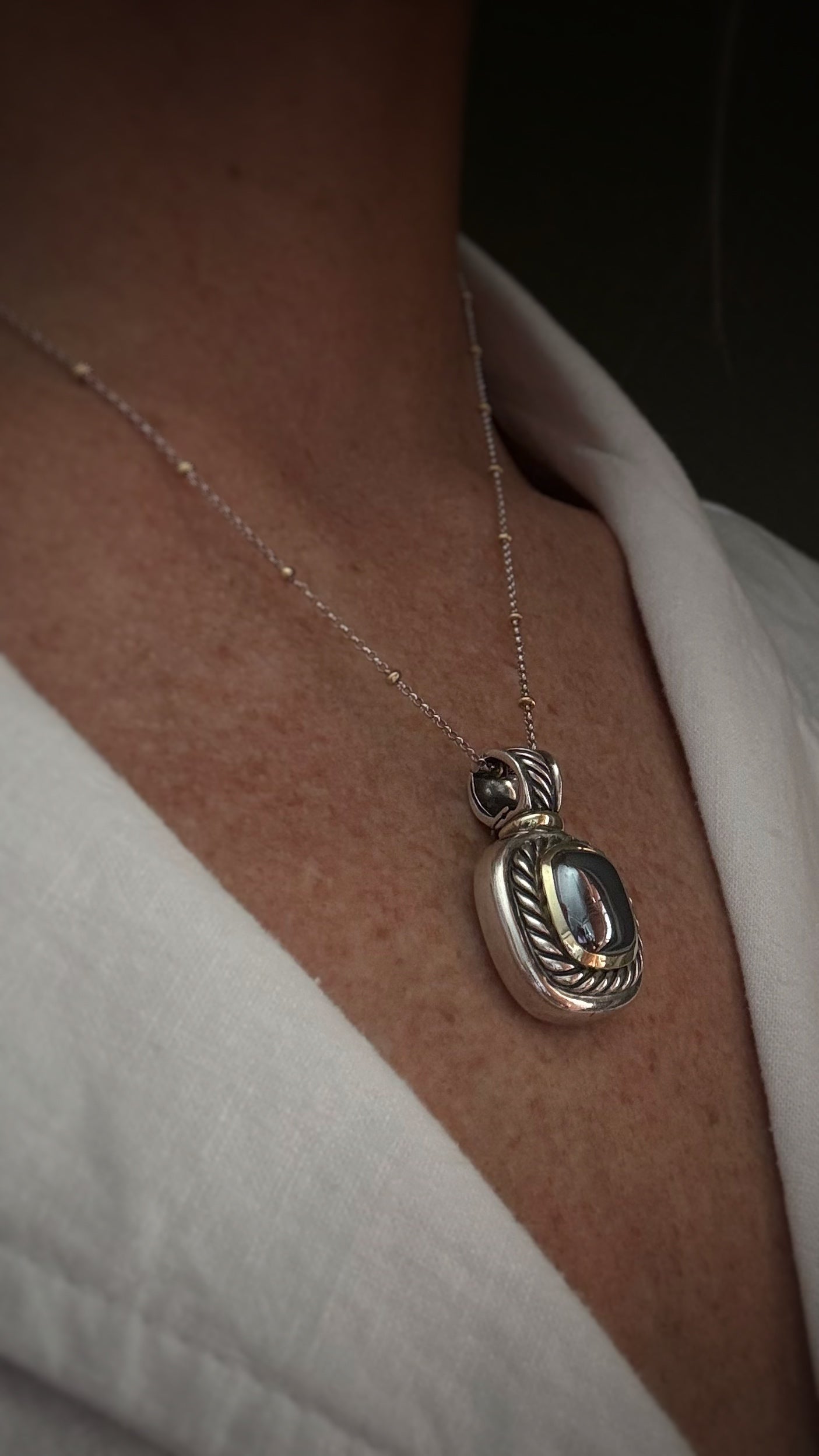 Estate Designer Sterling Silver +14k Hematite Pendant