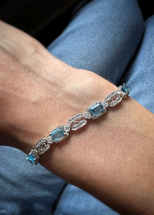 Estate 10k + Blue Topaz Vintage Inspired Bracelet