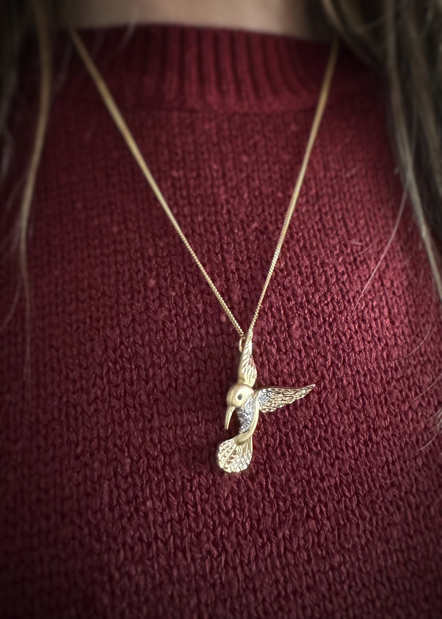 Estate 14k + Sapphire Hummingbird Pendant