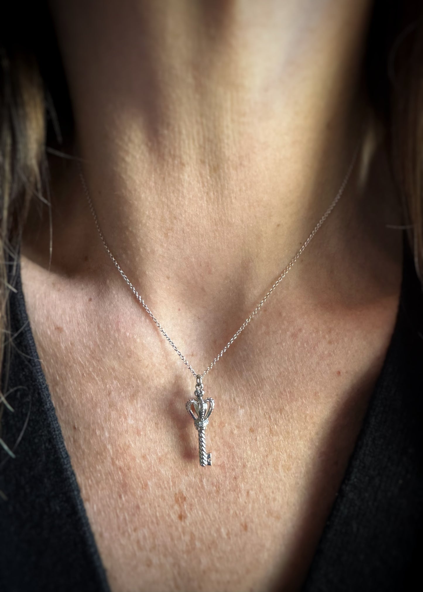 Estate 18k + Diamond Royal Scepter Key Necklace