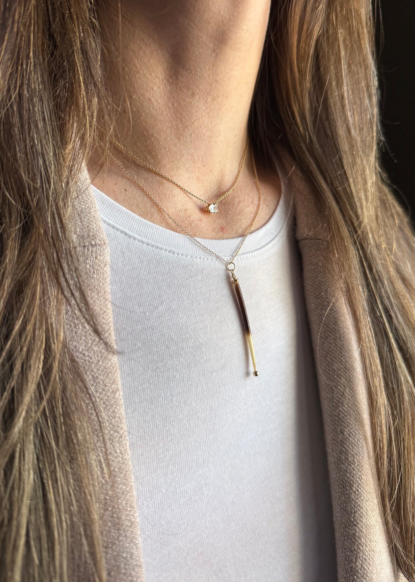 14k + Porcupine Quill and Diamond Necklace