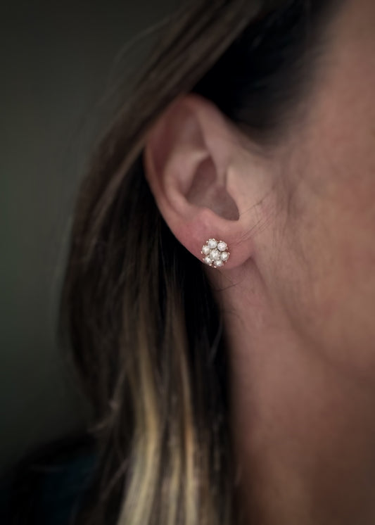 Estate 14k + Cultured Pearl Flower Stud Earrings