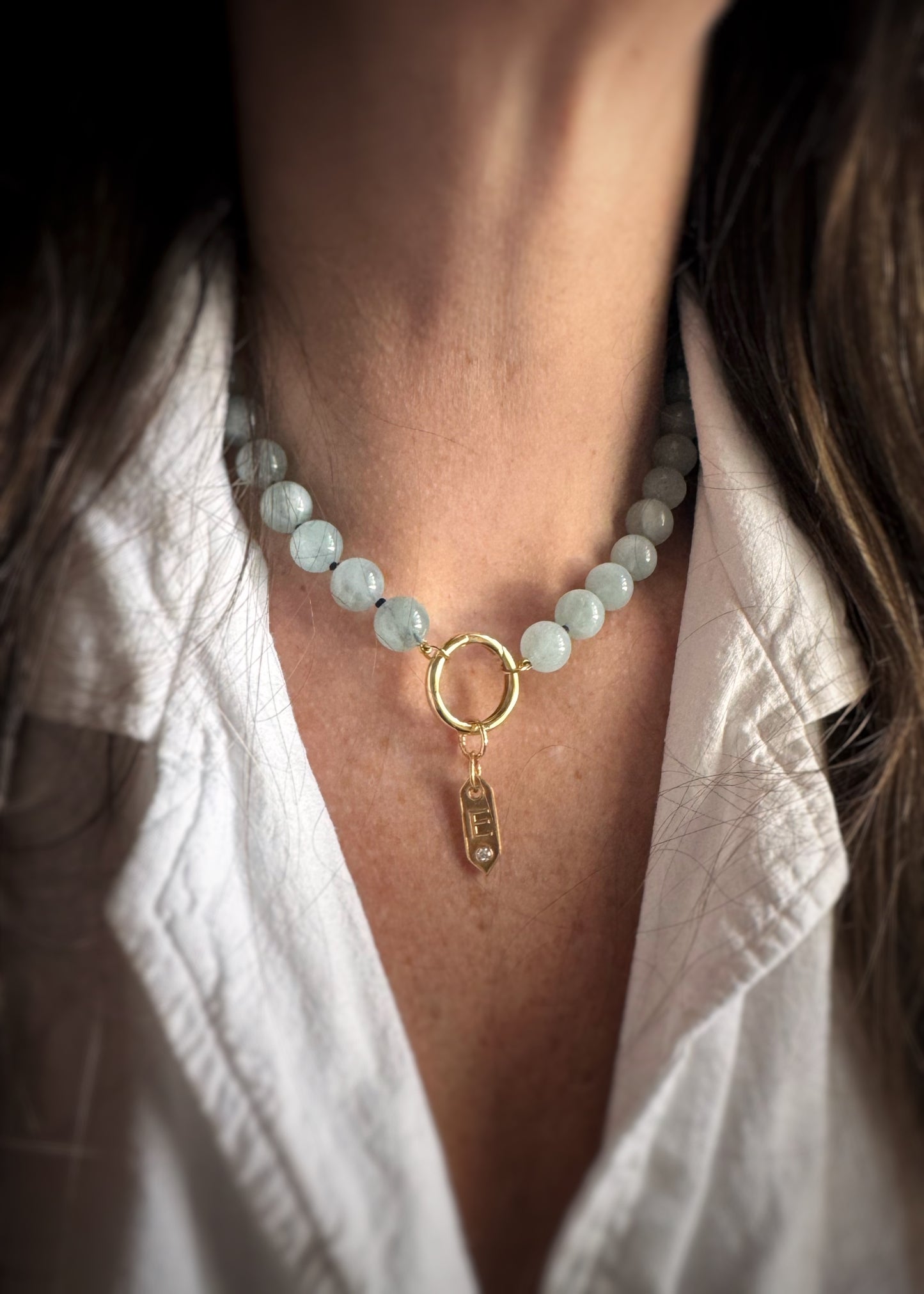 Custom Aquamarine Bead Necklace w/ 14k Round Clicker Clasp