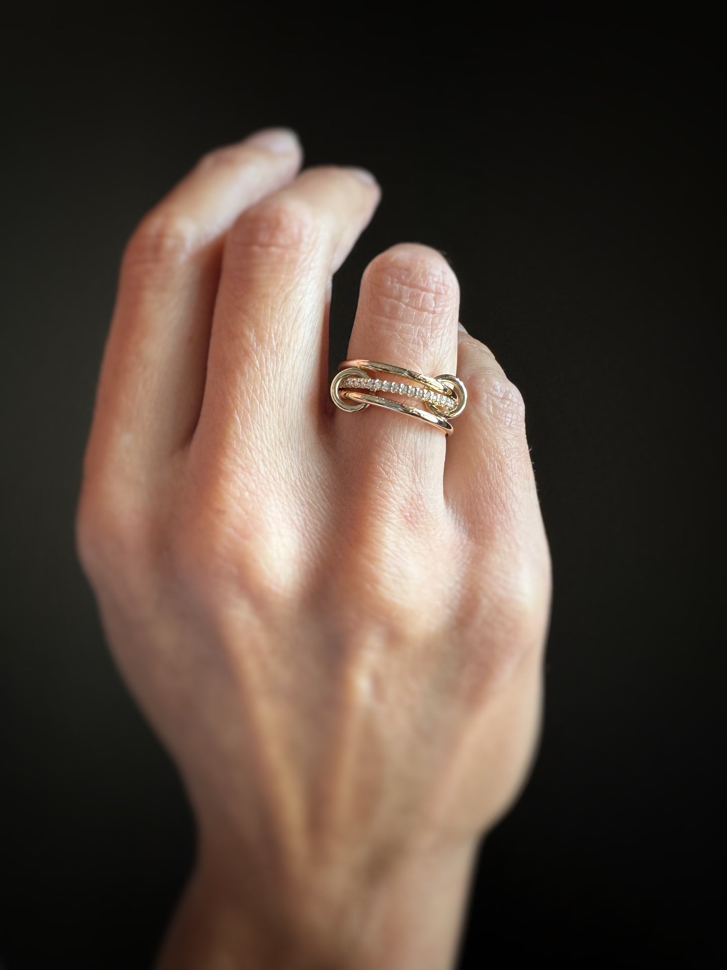 14k + Diamond Linked Trio Bands