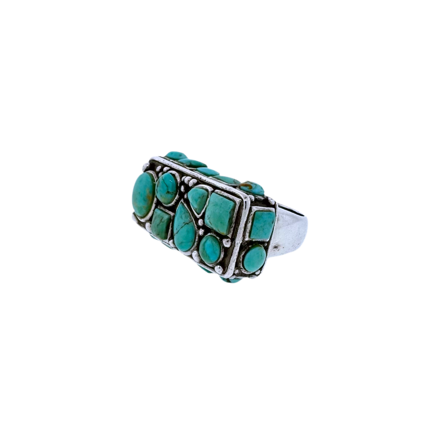Estate Sterling Silver + Mixed Shapes Turquoise Ring