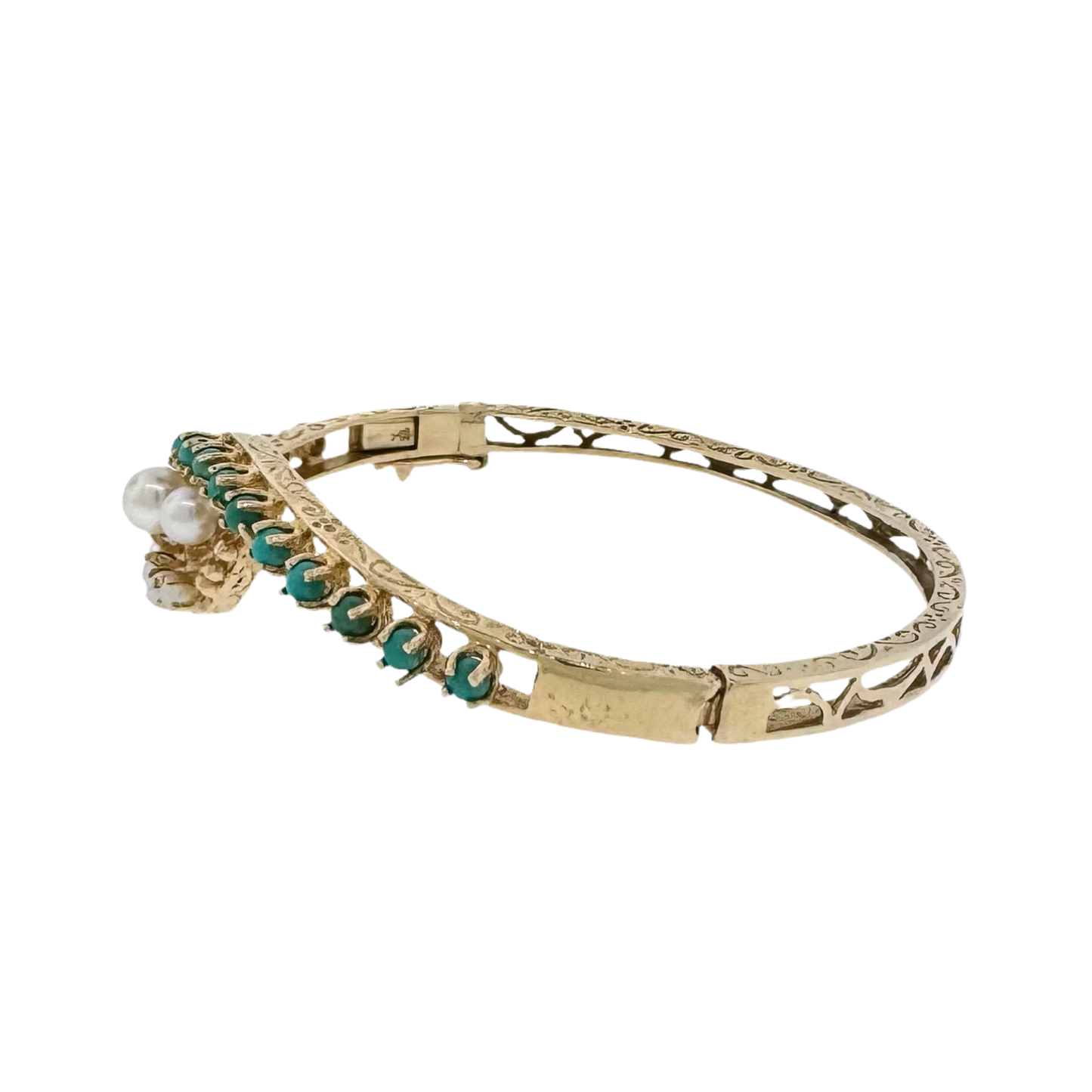 Estate 14k + Pearl and Turquoise Bangle Bracelet
