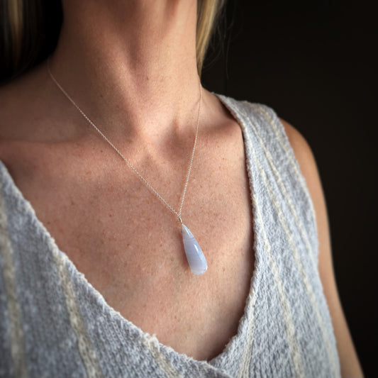 Sterling + Lace Agate Briolette Necklace
