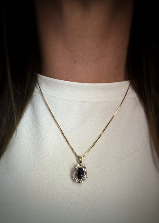 Estate 14k + Sapphire and Diamond Necklace