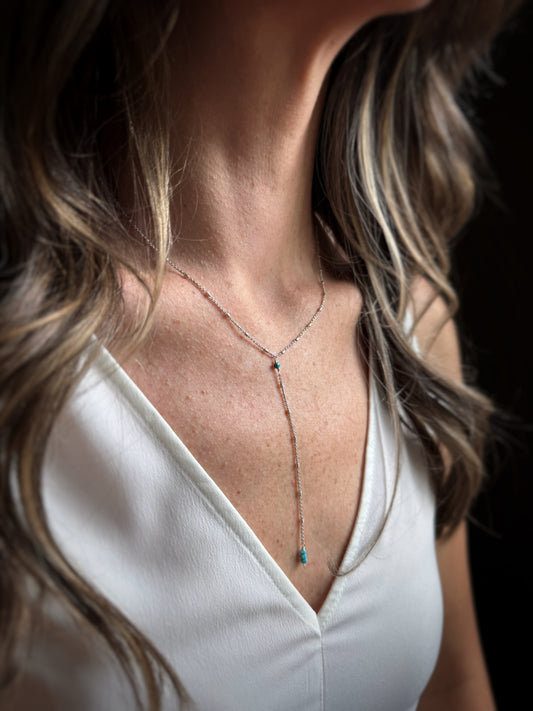 Sterling + Turquoise Simple Y Necklace