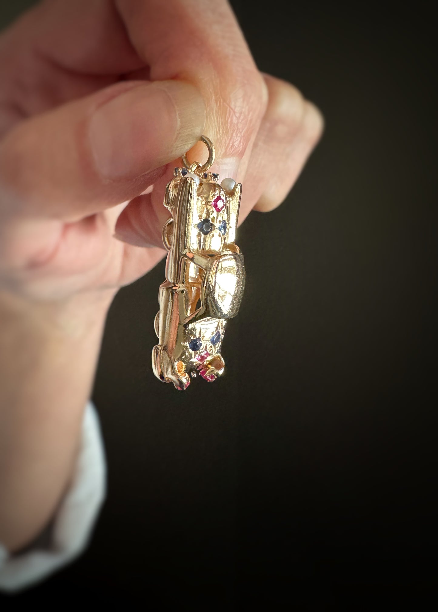 Vintage 14k + Sapphire Ruby and Pearl Classic Car Charm