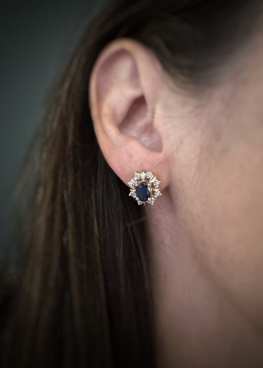 Estate 14k + Sapphire and Diamond Earrings
