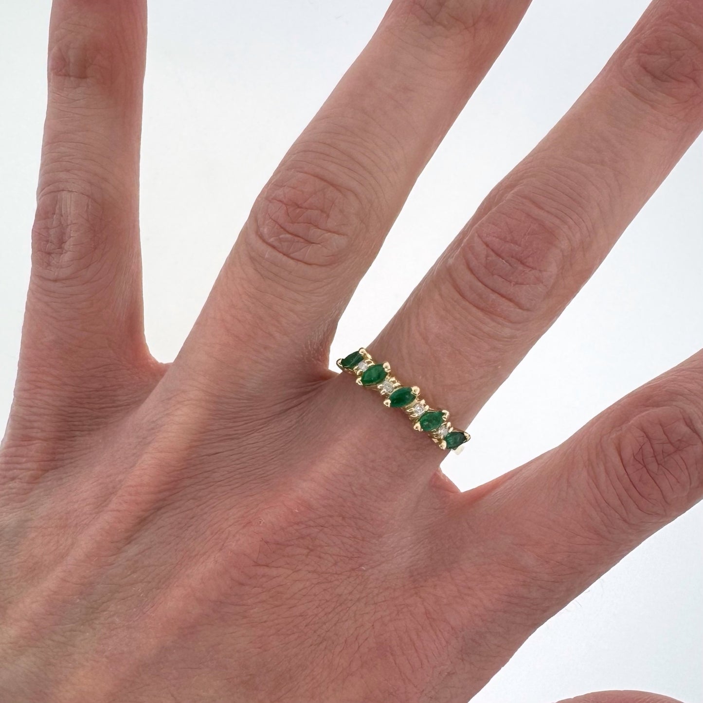 Estate 14k + Emerald and Diamond Band